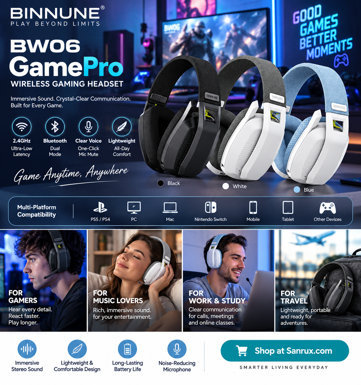 Wireless Gaming Headset Guide: Why the BINNUNE BW06 GamePro Is Built for More Than Gaming