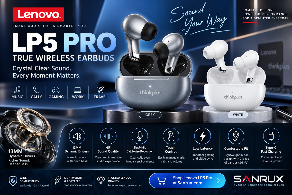 Lenovo LP5 Pro Wireless Earbuds: Everyday HiFi Sound for Music, Calls, Gaming & More