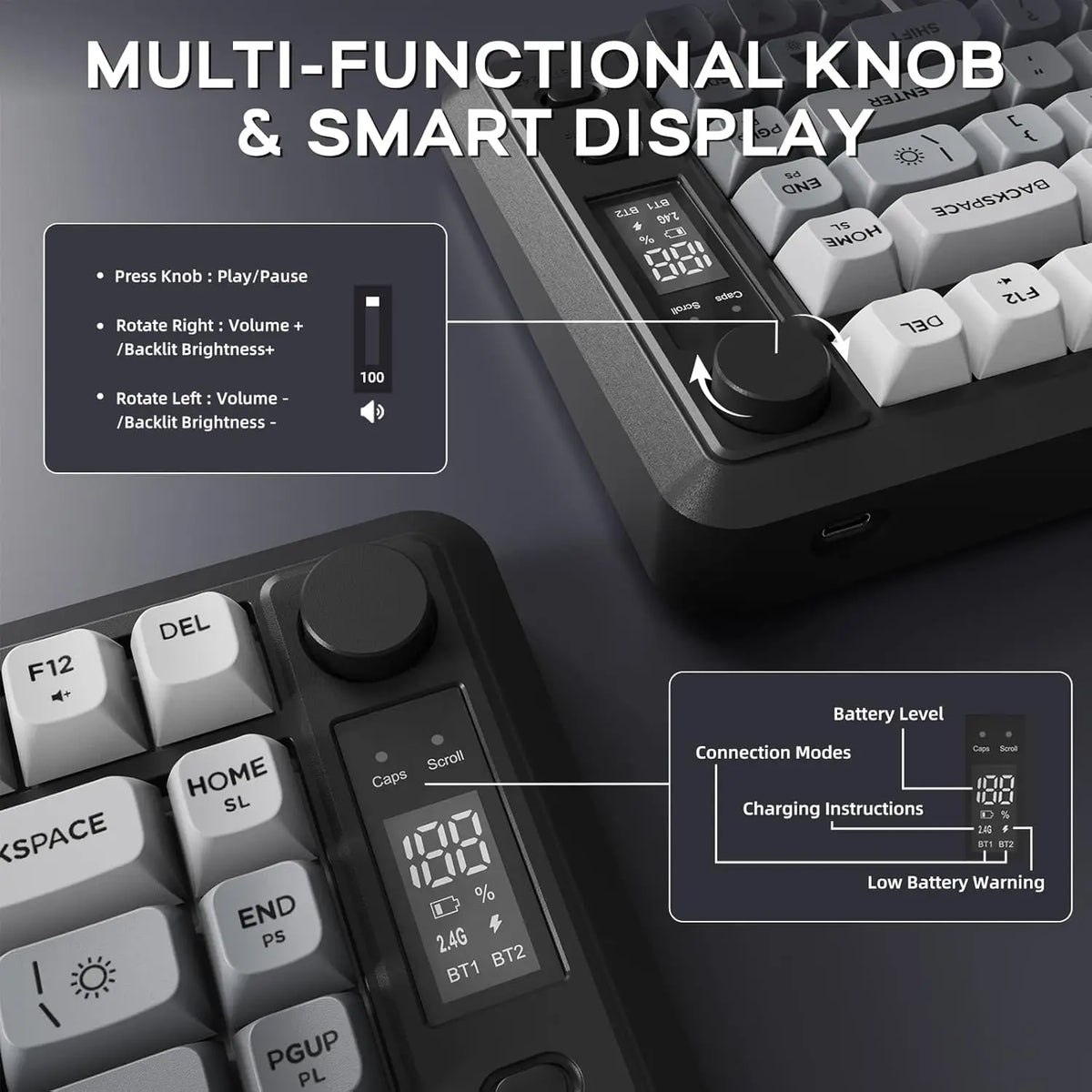 Attack Shark M75 Wireless Gaming Keyboard with OLED Display & Knob