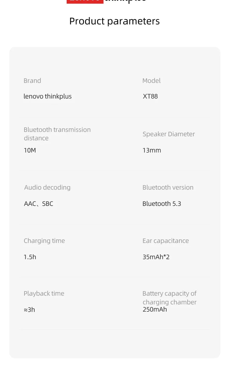 Lenovo XT88 Wireless Earbuds